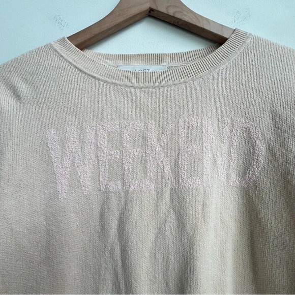 LOFT Weekend Sweater Tan Pink Balloon Sleeve Crewneck Pullover Size XS - Picture 5 of 11
